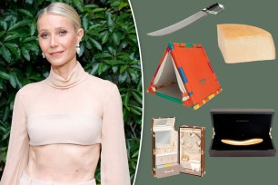 A photo split of Gwyneth Paltrow and items from the Goop holiday gift guides