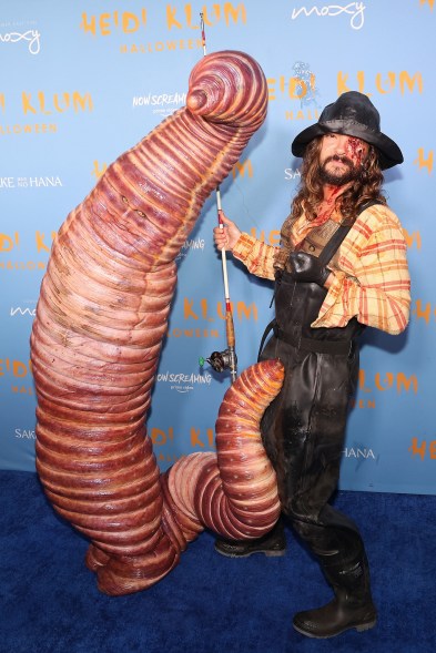 Heidi Klum in costume for Halloween as a giant worm