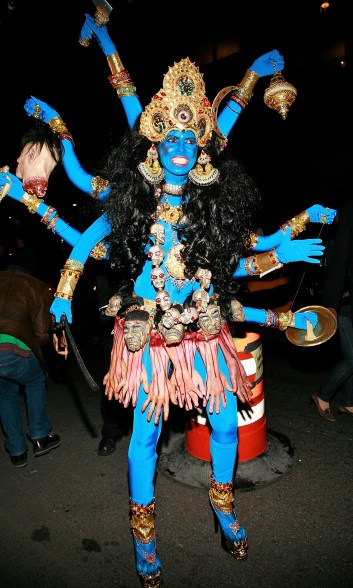 4. Hindu goddess Kali (2008) While this colorful costume struck some as culturally insensitive, there's no denying the artistry involved. Klum told us the eight-armed look was "tricky" to achieve: "You have this heavy backpack with eight arms you lug around all night."