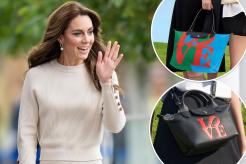 Kate Middleton with insets of Longchamp bags