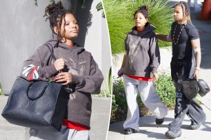 A split photo of Halle Bailey walking and Halle Bailey walking with DDG