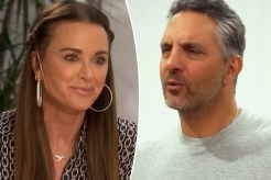 A split photo of Kyle Richards talking and Mauricio Umansky talking