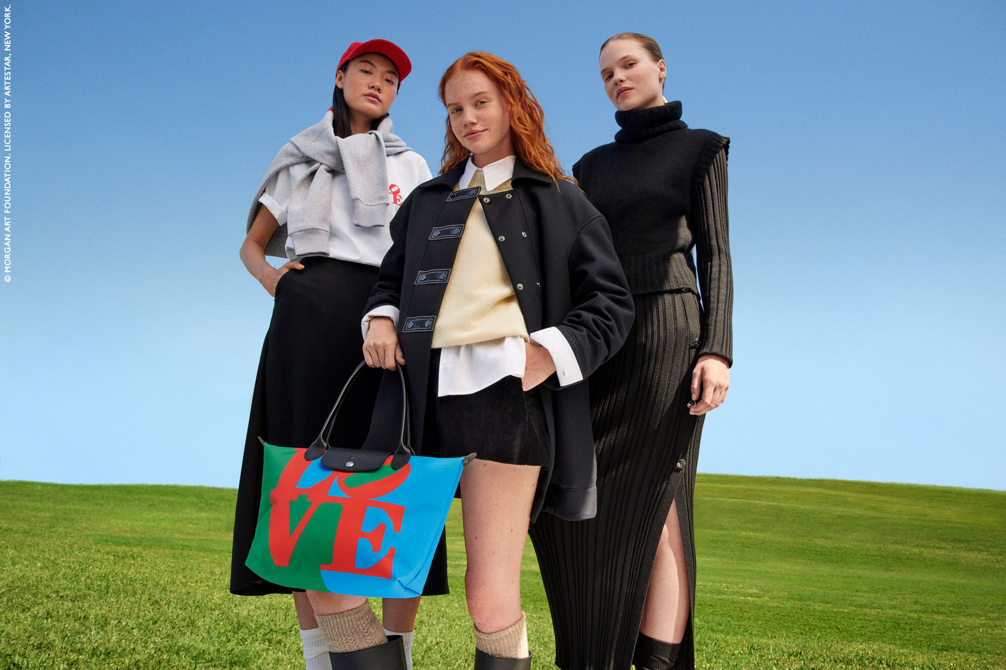 Models with Longchamp x Robert Indiana bags