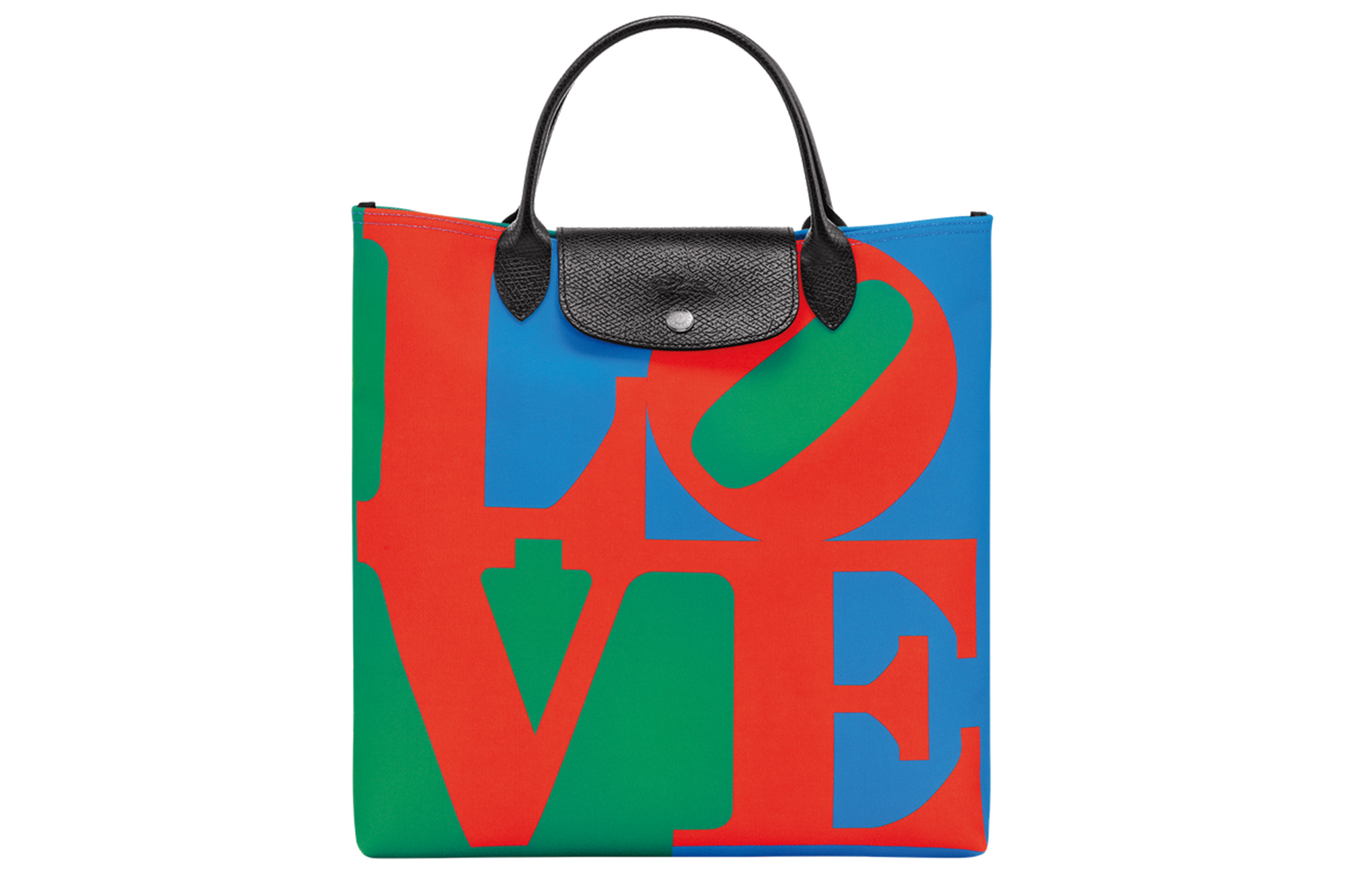 A square-shaped bag that says love on it
