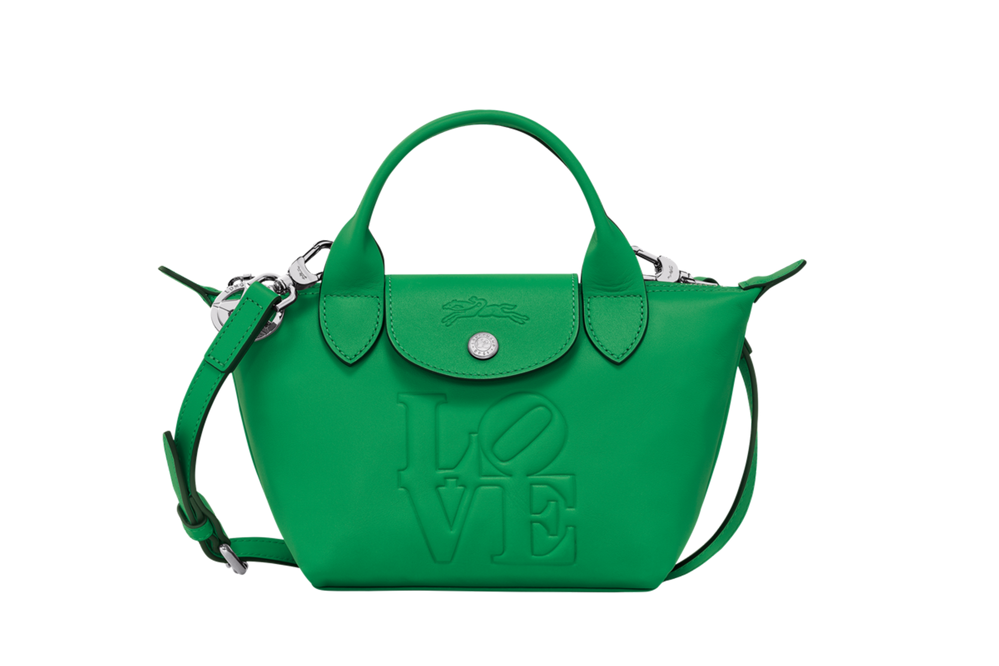 A green Longchamp bag